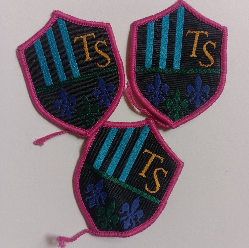 TS Initial, Pink & Black Shield Crest Embroidered Sew On Applique Patch Lot Of 3